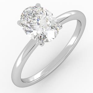 klasikinis balto aukso arba platinos sužadėtuvių žiedas su ovalo formos deimantu