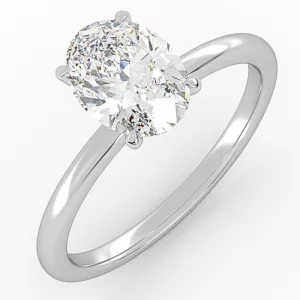 klasikinis balto aukso arba platinos sužadėtuvių žiedas su ovalo formos deimantu