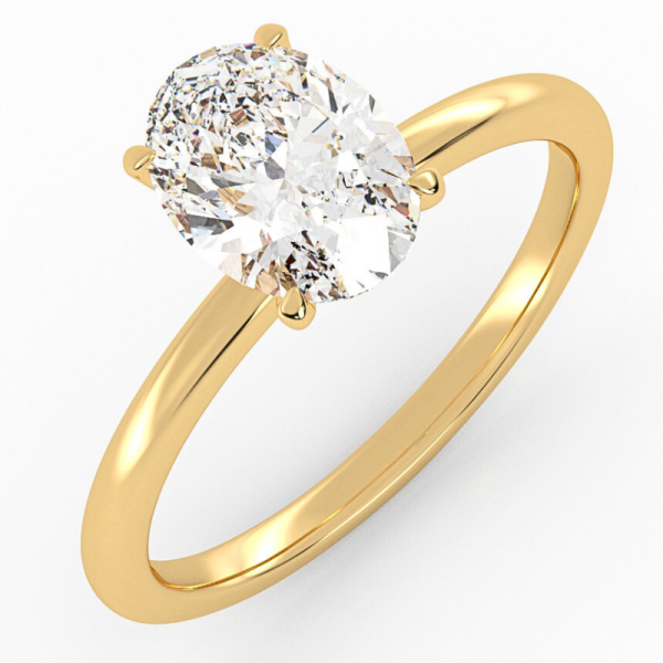 klasikinis geltono aukso sužadėtuvių žiedas su ovalo formos deimantu