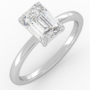 klasikinis balto aukso arba platinos sužadėtuvių žiedas su stačiakampio formos deimantu