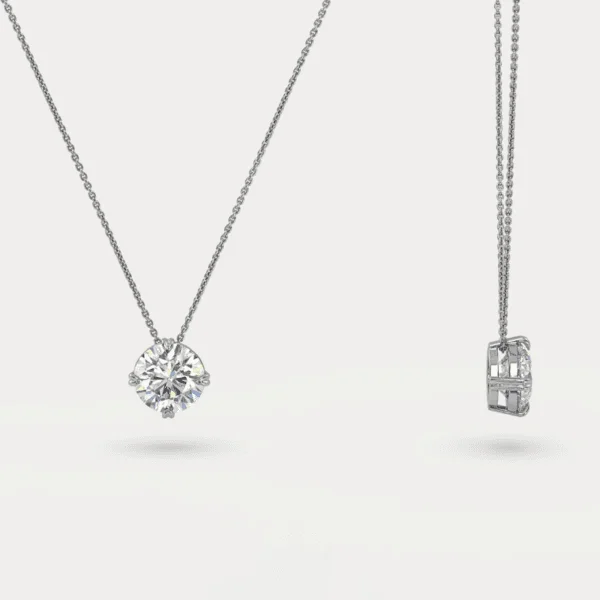 balto aukso pakabukas su apvaliu round cut deimantu