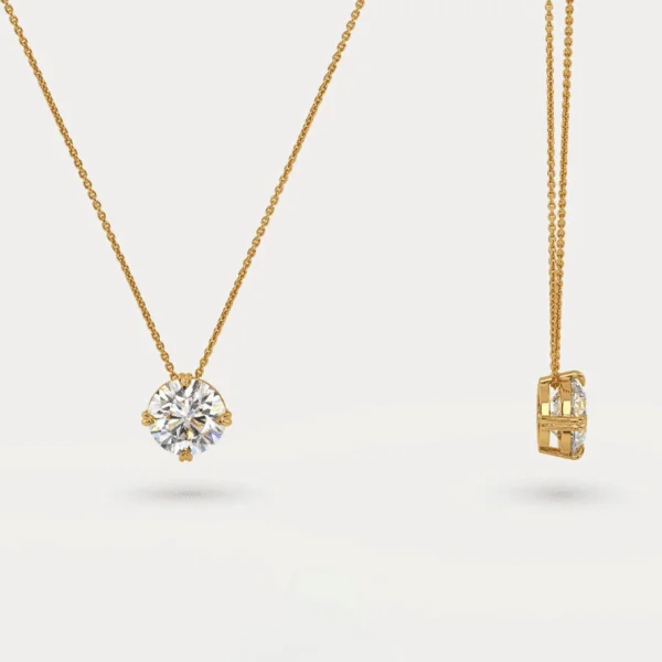 geltono aukso pakabukas su apvaliu round cut deimantu