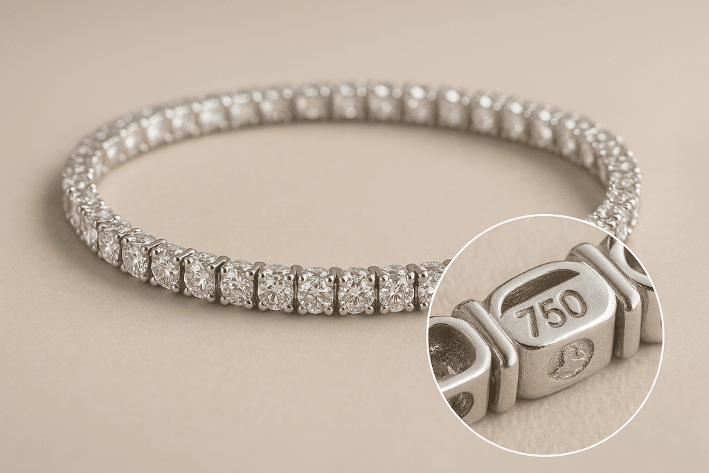 Aukso tennis apyrankė su prabos ženklu viduje | FashionGold.lt