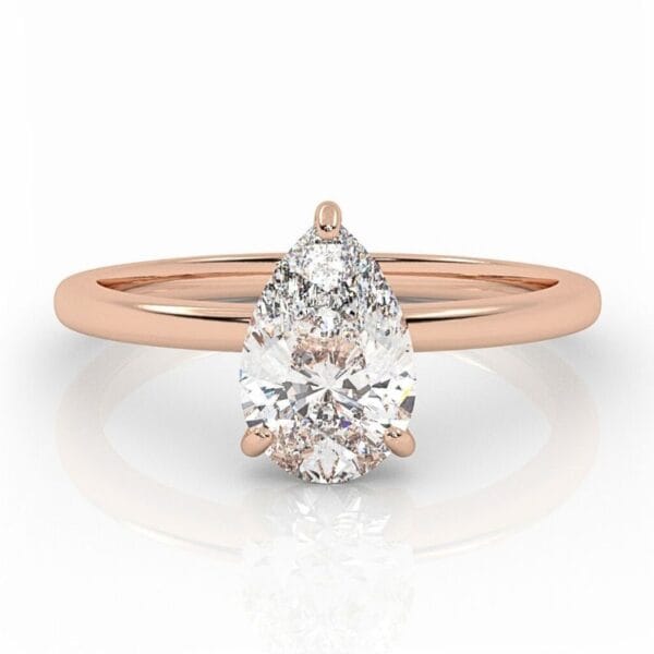 klasikinis raudono aukso sužadėtuvių žiedas su lašo formos deimantu