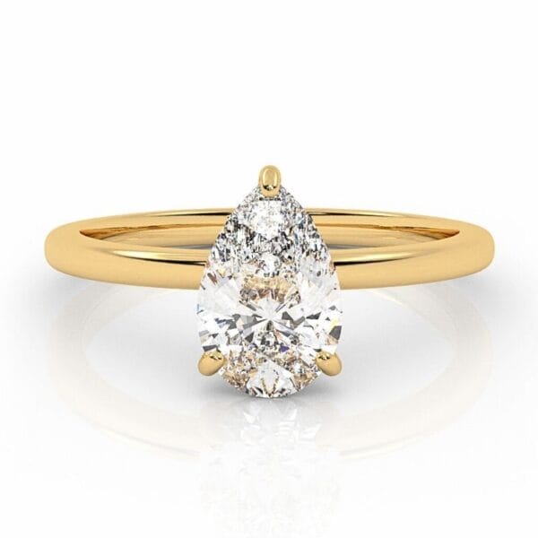 klasikinis geltono aukso sužadėtuvių žiedas su lašo formos deimantu