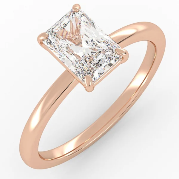 Klasikinis sužadėtuvių žiedas su stačiakampės formos deimantu iš raudono aukso