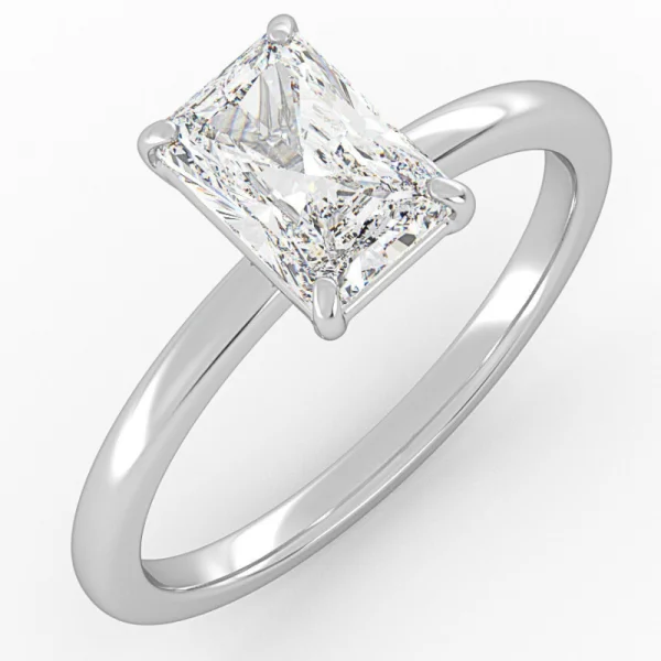 Klasikinis sužadėtuvių žiedas su stačiakampės formos deimantu iš balto aukso arba platinos