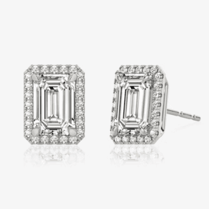 Auskarai su deimantais ir halo juostele iš balto aukso arba platinos - Emerald deimantai