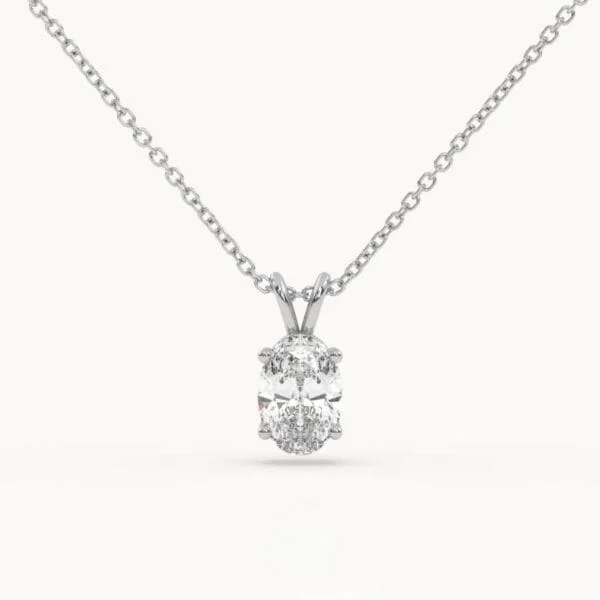 Klasikinis pakabukas su ovalo formos deimantu iš balto aukso arba platinos - Oval cut