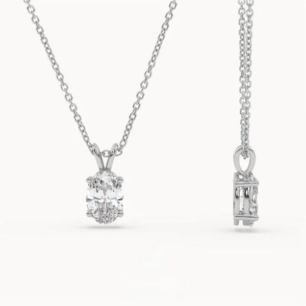 Klasikinis pakabukas su ovalo formos deimantu iš balto aukso arba platinos - Oval cut