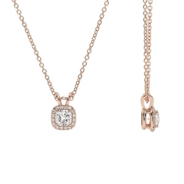 Pakabukas su pagalvėlės formos deimantu iš raudono aukso - Cushion cut