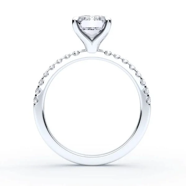 Modernus sužadėtuvių žiedas su deimantu iš balto aukso arba platinos - emerald cut