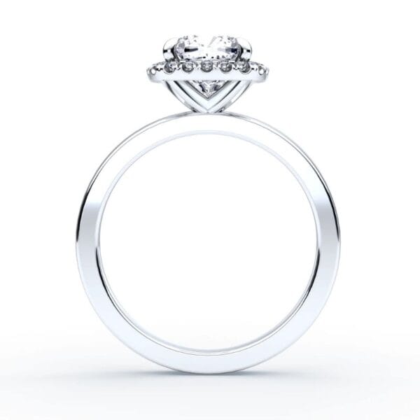 Klasikinis sužadėtuvių žiedas su deimantu ir halo juostele iš balto aukso arba platinos - cushion cut