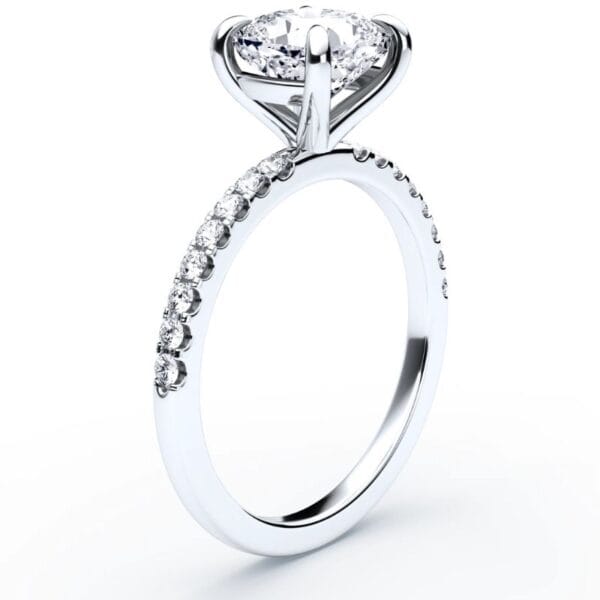 Modernus sužadėtuvių žiedas su deimantu iš balto aukso arba platinos - cushion cut