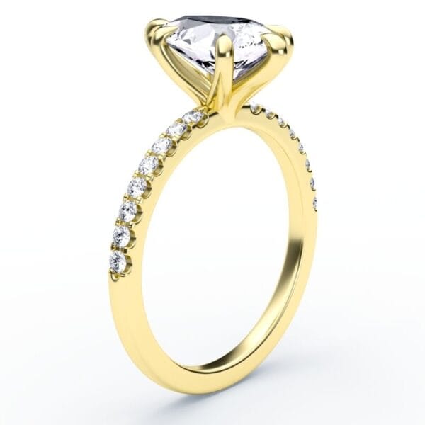 Modernus sužadėtuvių žiedas su deimantais iš geltono aukso - pear cut
