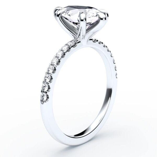 Modernus sužadėtuvių žiedas su deimantais iš balto aukso arba platinos - pear cut