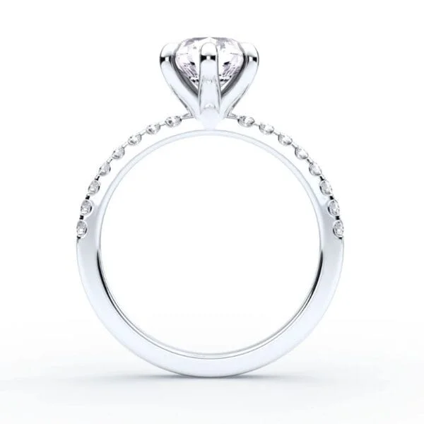 Modernus sužadėtuvių žiedas su deimantais iš balto aukso arba platinos - pear cut