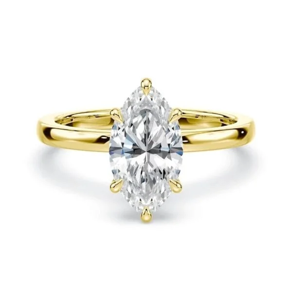 Klasikinis sužadėtuvių žiedas su deimantu iš geltono aukso - marquise cut