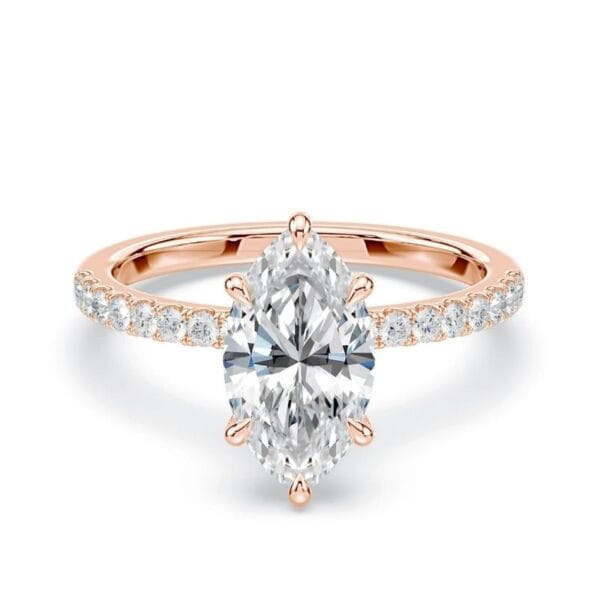 Modernus sužadėtuvių žiedas su deimantu iš raudono aukso - marquise cut