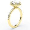 Modernus sužadėtuvių žiedas su deimantu ir halo juostele iš geltono aukso - round cut briliantas