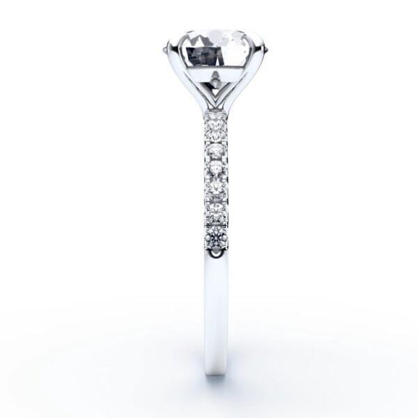 Modernus sužadėtuvių žiedas su deimantu iš balto aukso arba platinos - round cut briliantas