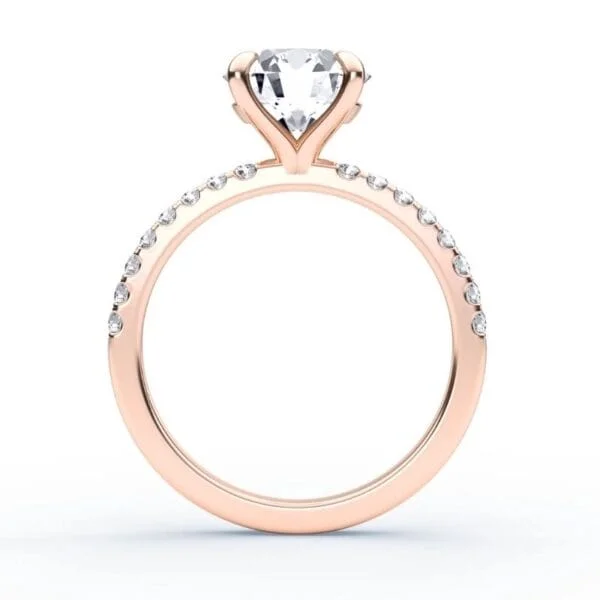 Modernus sužadėtuvių žiedas su deimantu iš raudono aukso - round cut briliantas