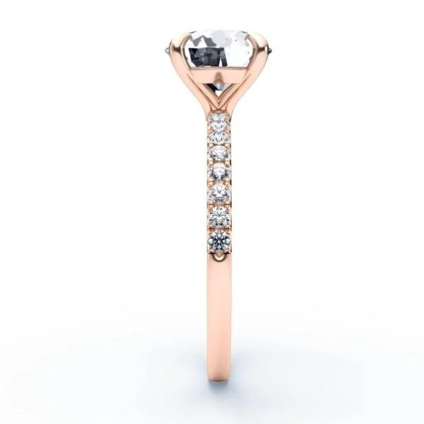 Modernus sužadėtuvių žiedas su deimantu iš raudono aukso - round cut briliantas