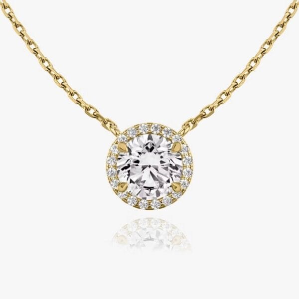 Pakabukas su apvalios formos deimantu ir Halo juostele iš geltono aukso