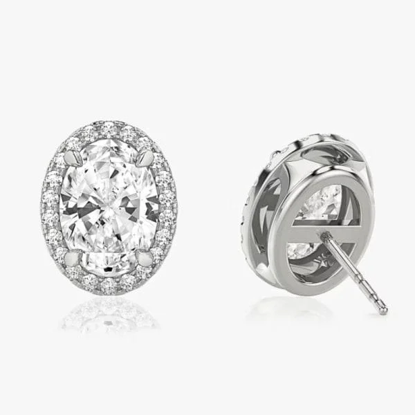 Auskarai su deimantais ir halo juostele iš balto aukso arba platinos - oval deimantai