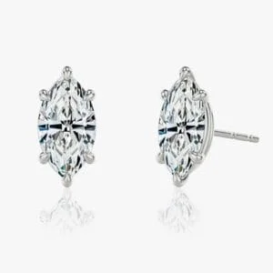 Klasikiniai auskarai su deimantu iš balto aukso arba platinos - marquise cut deimantai