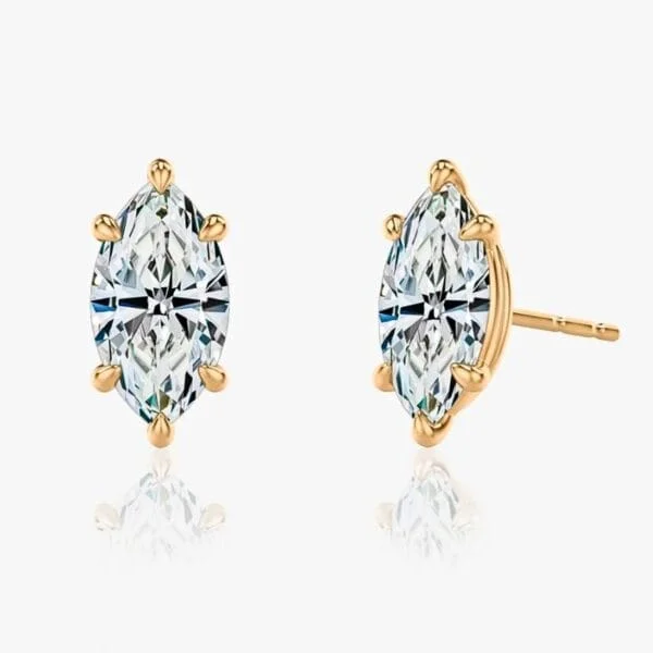 Klasikiniai auskarai su deimantu iš raudono aukso - marquise cut deimantai