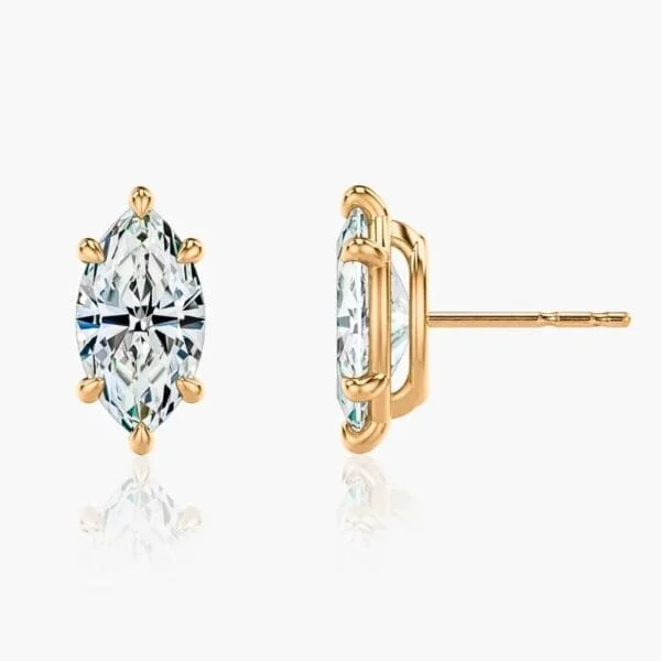 Klasikiniai auskarai su deimantu iš raudono aukso - marquise cut deimantai