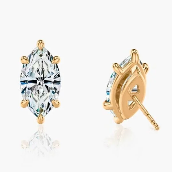 Klasikiniai auskarai su deimantu iš raudono aukso - marquise cut deimantai