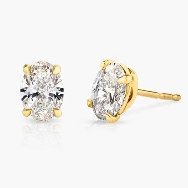 Klasikiniai auskarai su deimantu iš geltono aukso - oval cut deimantai