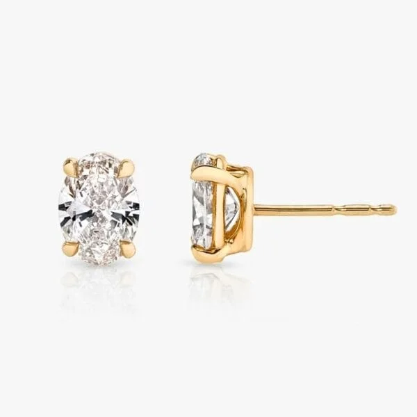 Klasikiniai auskarai su deimantu iš raudono aukso - oval cut deimantai