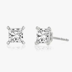 Klasikiniai auskarai su deimantu iš balto aukso arba platinos - princess cut deimantai
