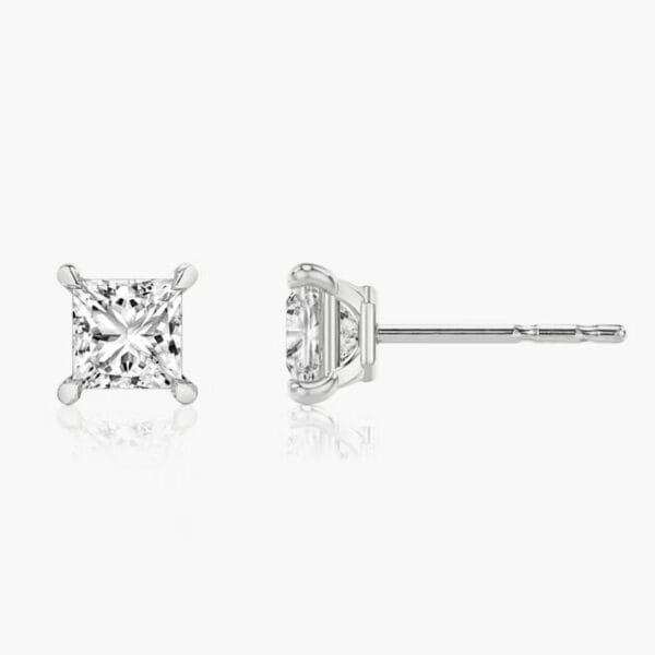 Klasikiniai auskarai su deimantu iš balto aukso arba platinos - princess cut deimantai