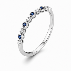 0.12 ct žiedas su safyrais ir deimantais balto aukso