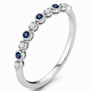 0.12 ct žiedas su safyrais ir deimantais balto aukso