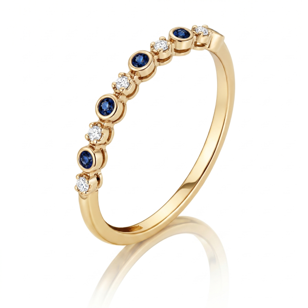 0.12 ct žiedas su safyrais ir deimantais geltono aukso