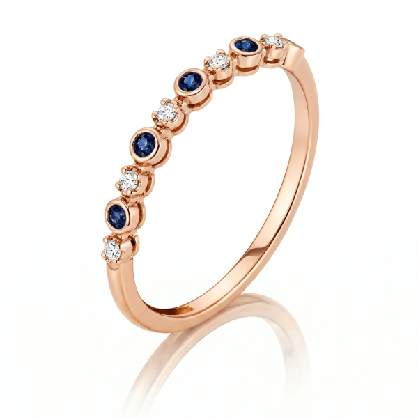 0.12 ct žiedas su safyrais ir deimantais raudono aukso