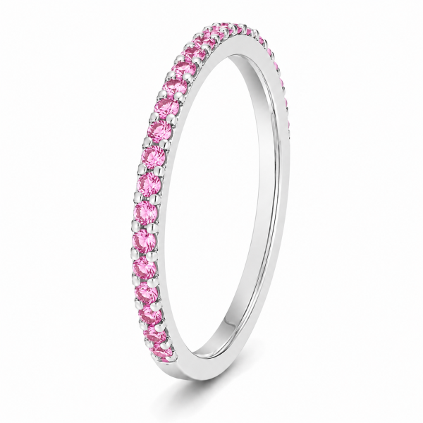 0.18 ct auksinis žiedas su rožiniais safyrais balto aukso žiedas juostelė