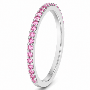 0.18 ct auksinis žiedas su rožiniais safyrais balto aukso žiedas juostelė