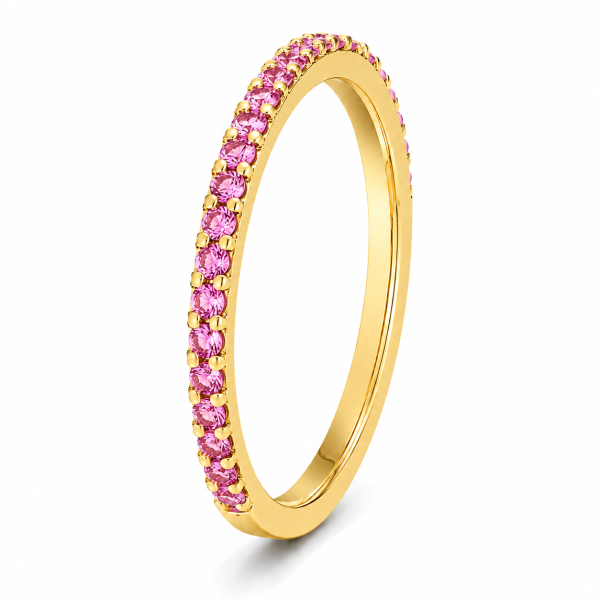 0.18 ct auksinis žiedas su rožiniais safyrais geltono aukso žiedas juostelė