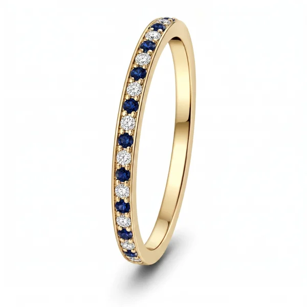 0.18 ct žiedas su safyrais ir deimantais geltono aukso