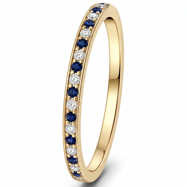 0.18 ct žiedas su safyrais ir deimantais geltono aukso
