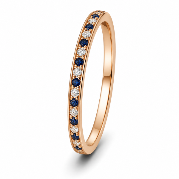 0.18 ct žiedas su safyrais ir deimantais raudono aukso