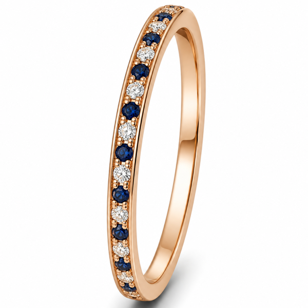 0.18 ct žiedas su safyrais ir deimantais raudono aukso