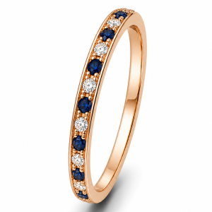 0.19 ct žiedas su safyrais ir deimantais raudonas auksas