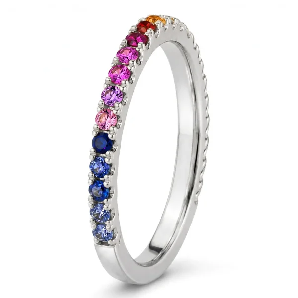 0.29 ct auksinis žiedas su spalvotais safyrais ir tsavoritais balto aukso